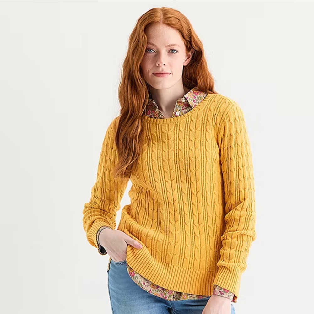 St. John's Bay Mustard Cable Knit Sweater PS